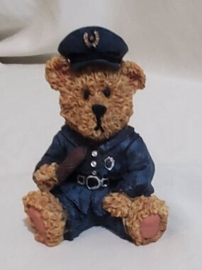 Source Unknown Navy and Tan Police Bear Figurine